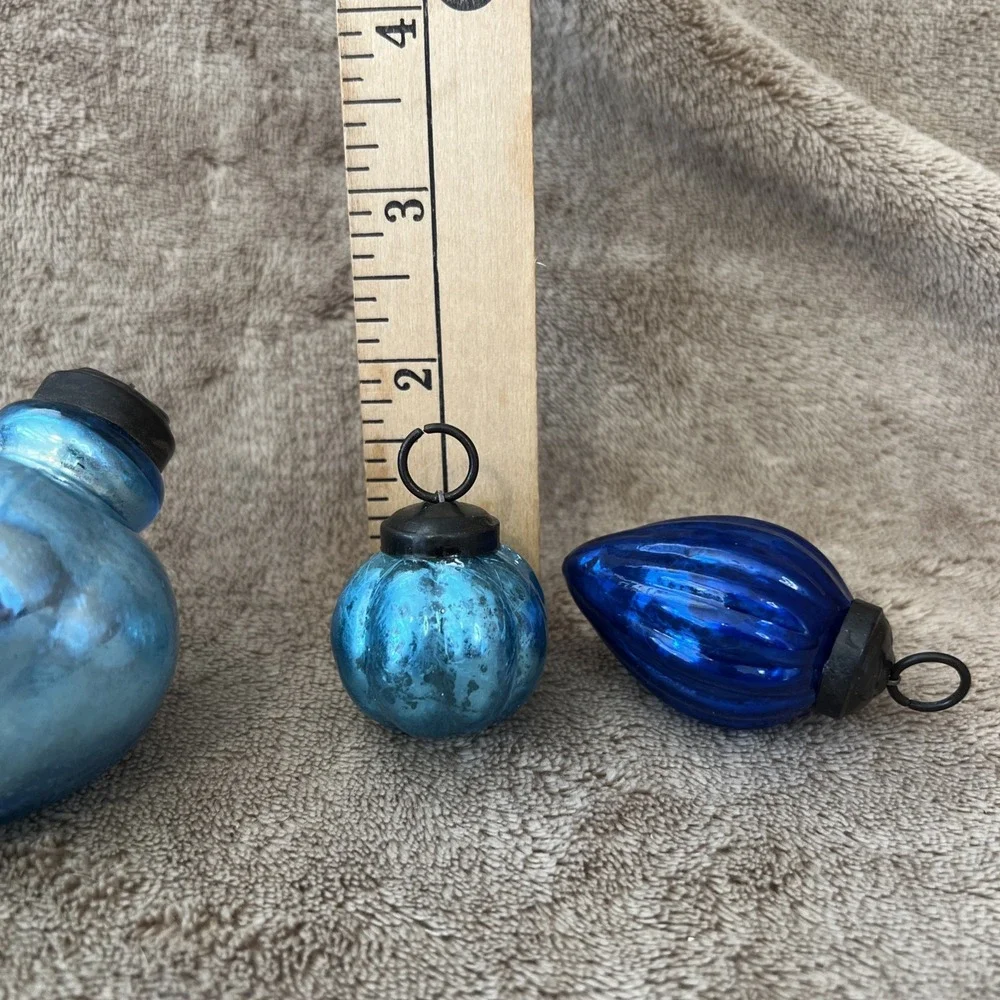Vintage Ribbed German Kugel Style Mercury Glass Lot‎ of 7 Christmas Ornaments
